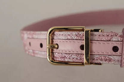 Ceinture Dolce & Gabbana à boucle en métal doré brodée en jacquard rose