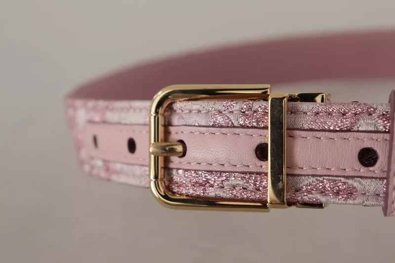 Dolce & Gabbana Pink Jaquard Embroidered Belt with Gold Tone Buckle