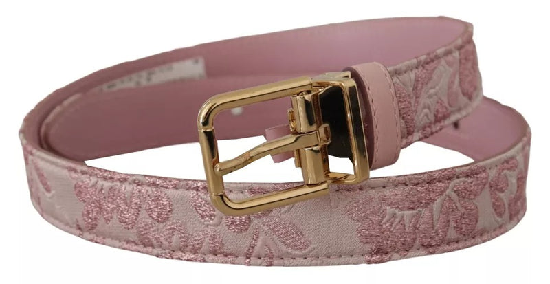 Dolce & Gabbana Pink Jaquard Embroidered Belt with Gold Tone Buckle