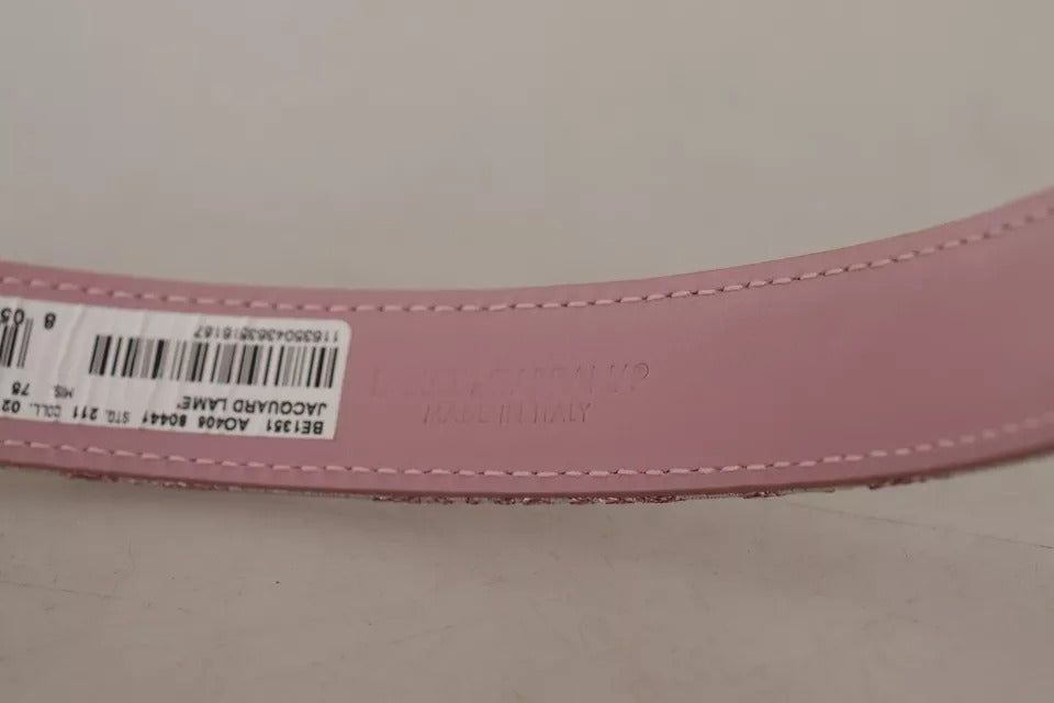 Dolce & Gabbana Pink Jaquard Embroidered Belt with Gold Tone Buckle