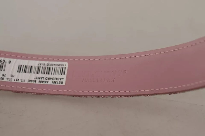 Dolce & Gabbana Pink Jaquard Embroidered Belt with Gold Tone Buckle