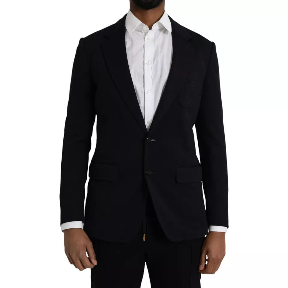 Dolce &amp; Gabbana, blazer bleu en laine à revers, à simple boutonnage.