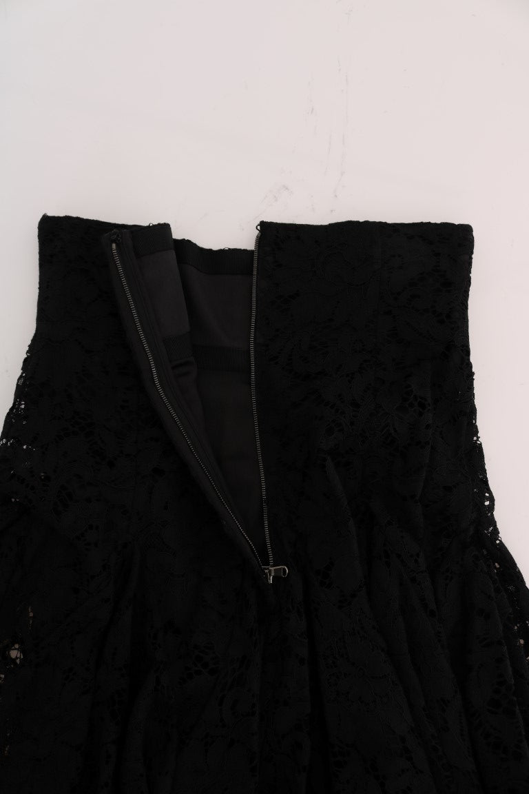 Jupe trapèze en dentelle noire à découpes florales Dolce &amp; Gabbana