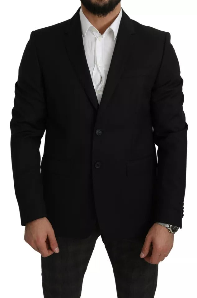 Dolce &amp; Gabbana Blazer en laine noire, coupe ajustée, col à revers