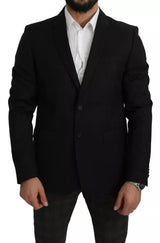 Dolce &amp; Gabbana Blazer en laine noire, coupe ajustée, col à revers
