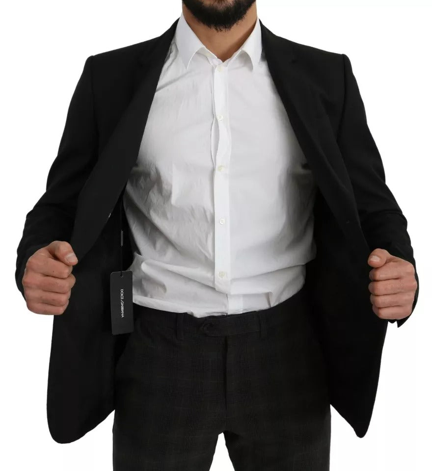 Dolce &amp; Gabbana Blazer en laine noire, coupe ajustée, col à revers