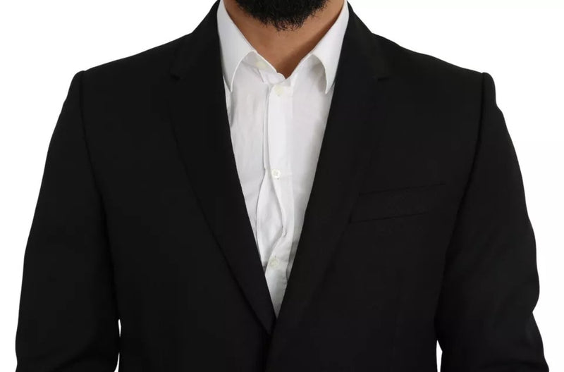 Dolce &amp; Gabbana Blazer en laine noire, coupe ajustée, col à revers