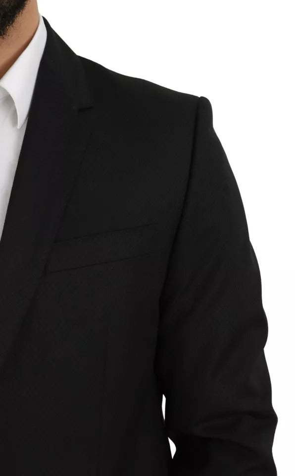 Dolce &amp; Gabbana Blazer en laine noire, coupe ajustée, col à revers