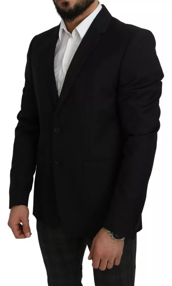 Dolce &amp; Gabbana Blazer en laine noire, coupe ajustée, col à revers