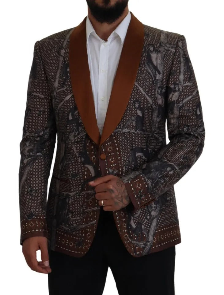 Dolce &amp; Gabbana - Blazer en soie à imprimé singe bronze - Coupe ajustée