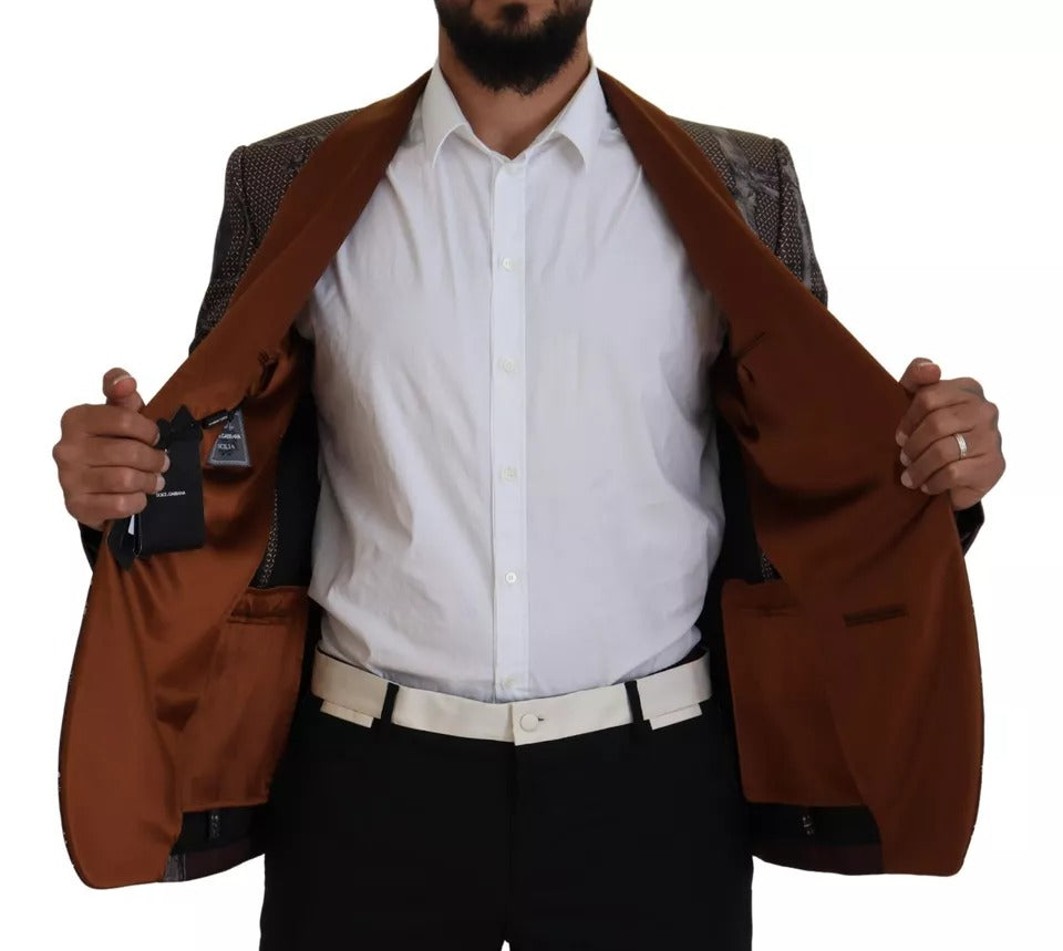 Dolce &amp; Gabbana - Blazer en soie à imprimé singe bronze - Coupe ajustée