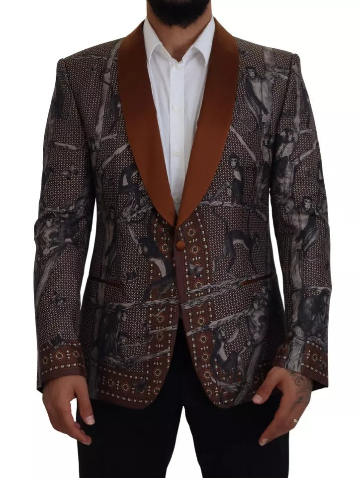 Dolce &amp; Gabbana - Blazer en soie à imprimé singe bronze - Coupe ajustée