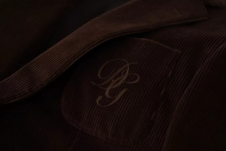 Dolce &amp; Gabbana, manteau en velours côtelé brun, coupe ajustée, blazer avec logo DG.