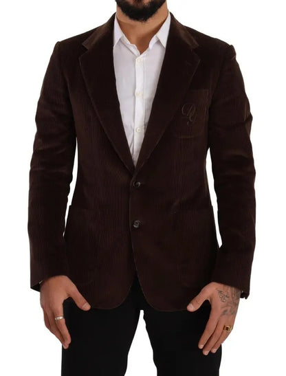 Dolce &amp; Gabbana Bruine Corduroy Slim Fit Jas met DG Logo Blazer
