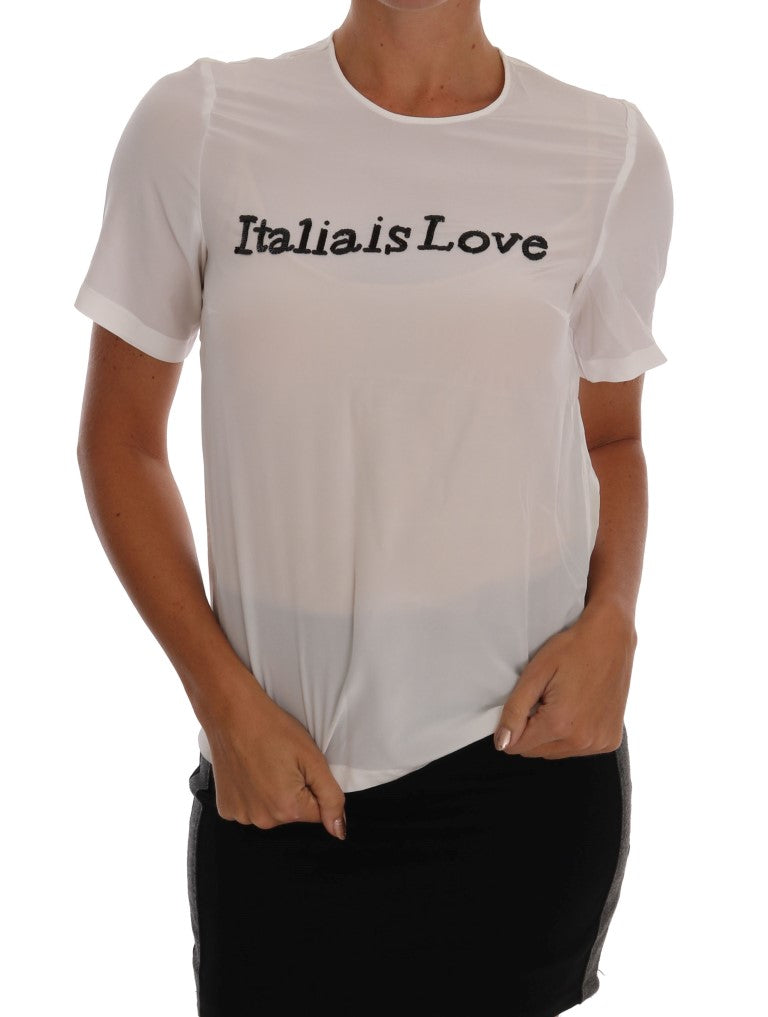 Chemisier/T-shirt Dolce &amp; Gabbana en soie blanche ITALIA IS LOVE