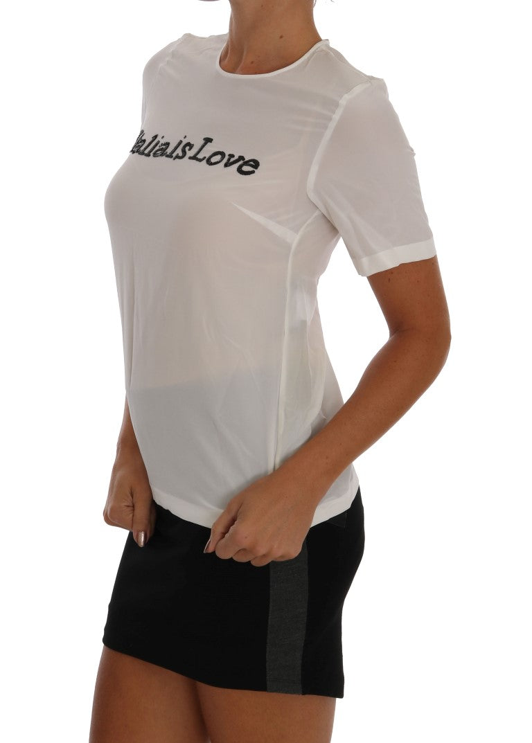 Chemisier/T-shirt Dolce &amp; Gabbana en soie blanche ITALIA IS LOVE