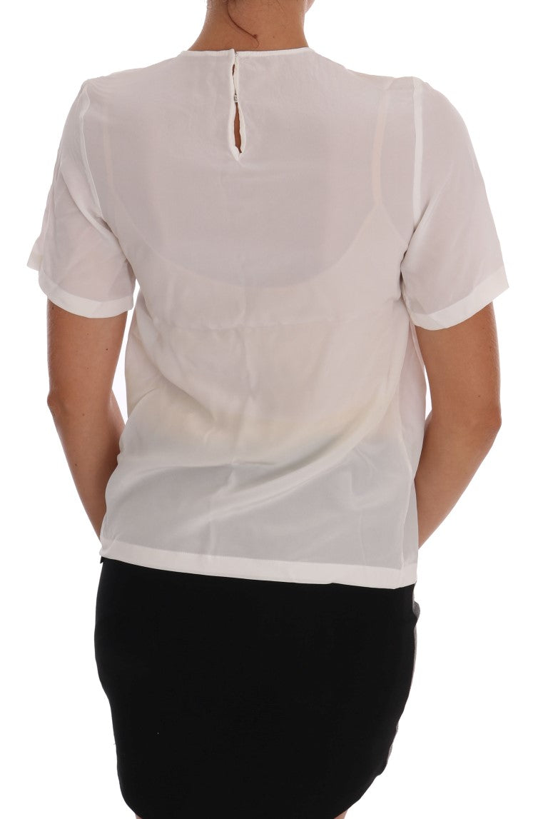 Chemisier/T-shirt Dolce &amp; Gabbana en soie blanche ITALIA IS LOVE