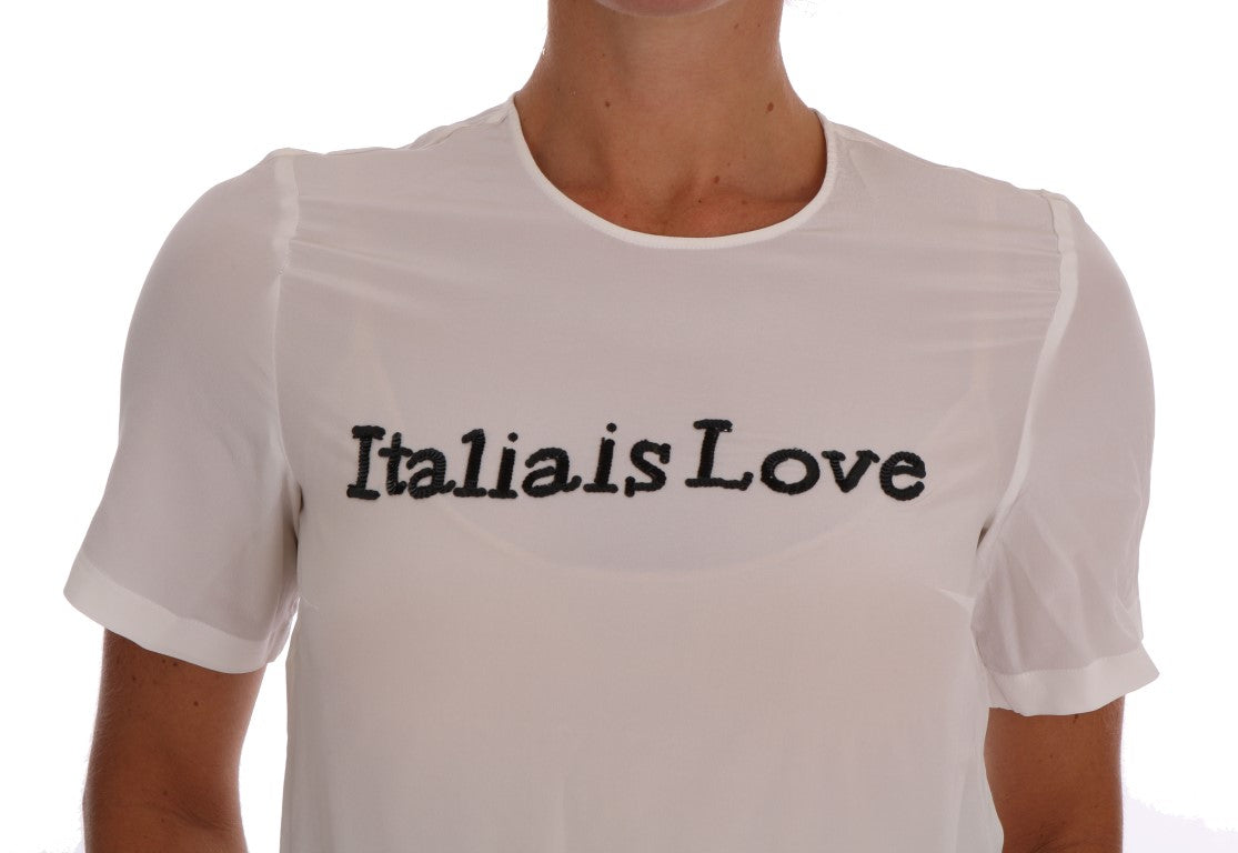 Chemisier/T-shirt Dolce &amp; Gabbana en soie blanche ITALIA IS LOVE