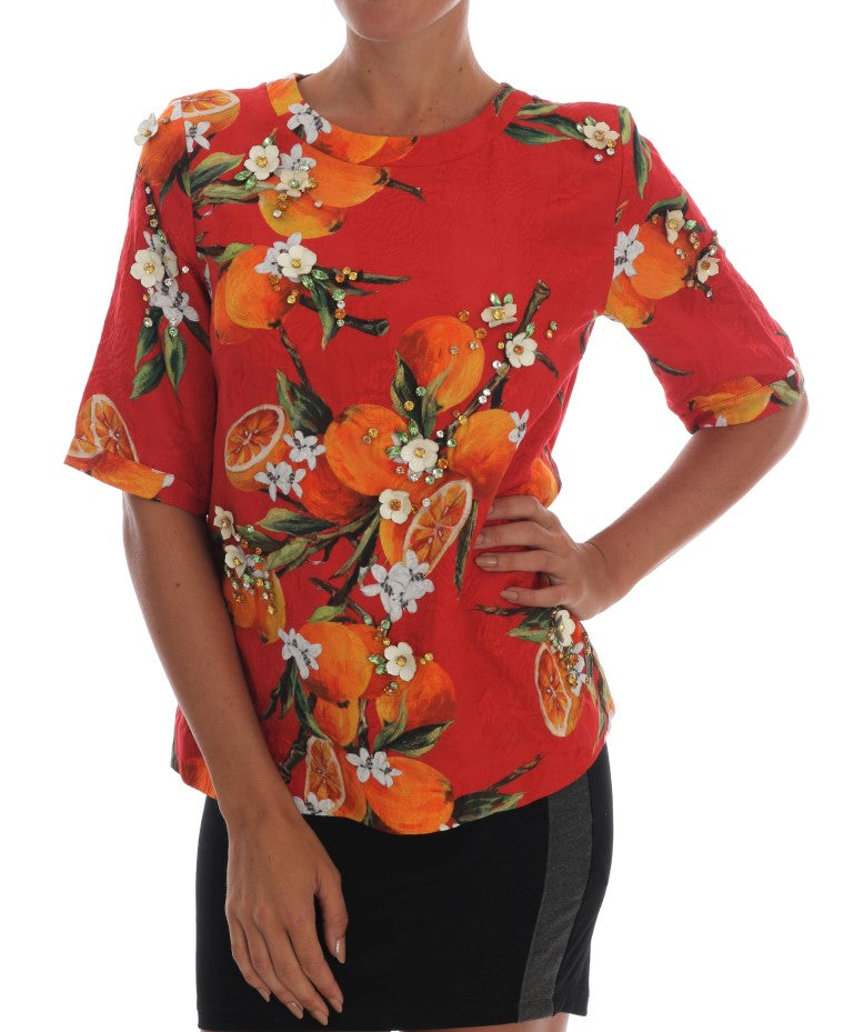 Chemisier Dolce &amp; Gabbana à imprimé orange et orné de cristaux