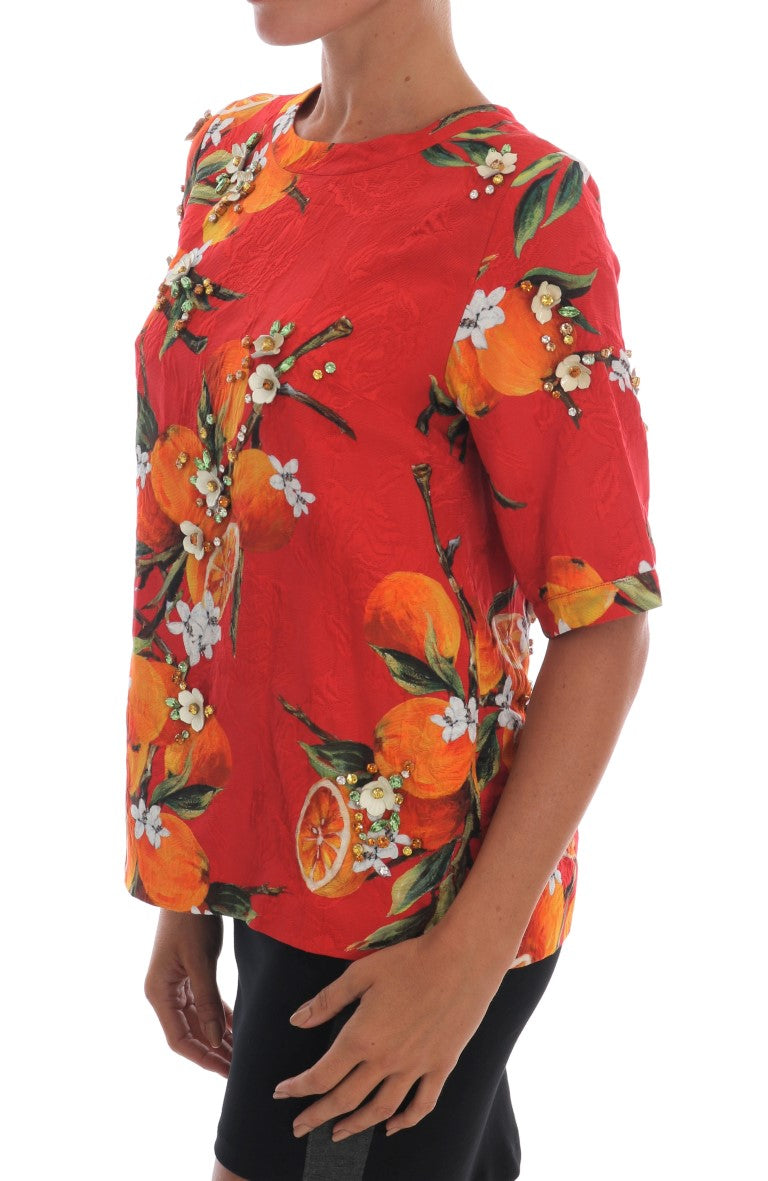 Chemisier Dolce &amp; Gabbana à imprimé orange et orné de cristaux