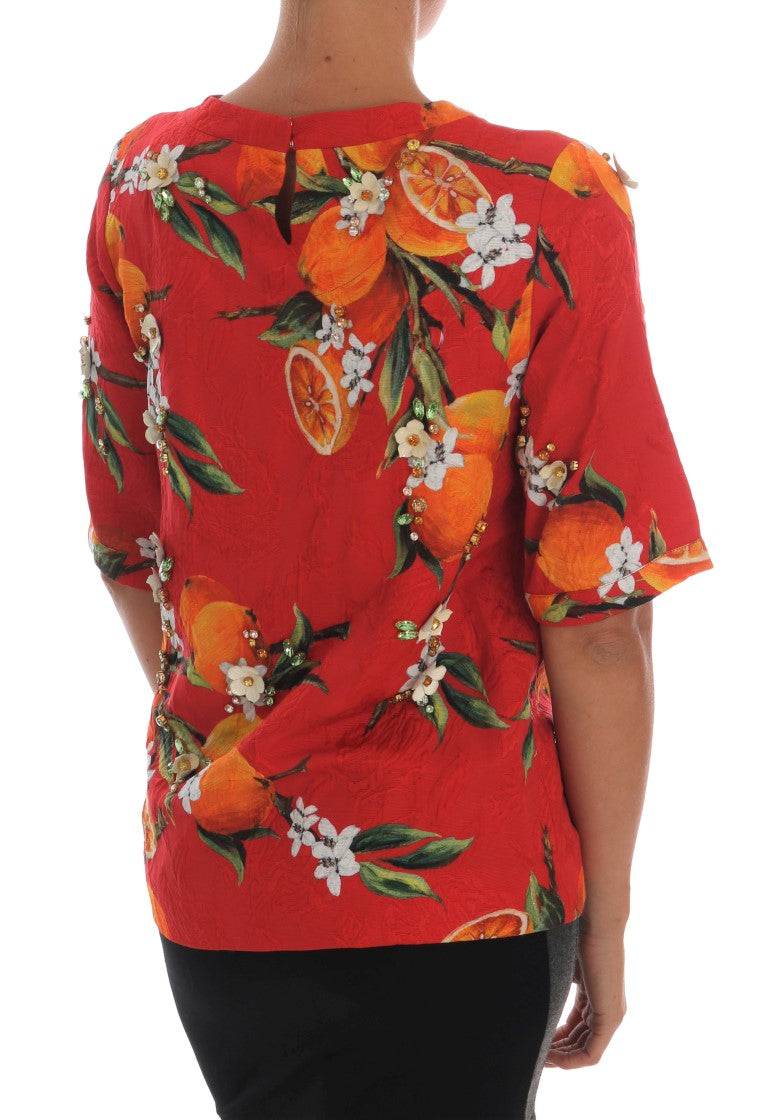 Chemisier Dolce &amp; Gabbana à imprimé orange et orné de cristaux