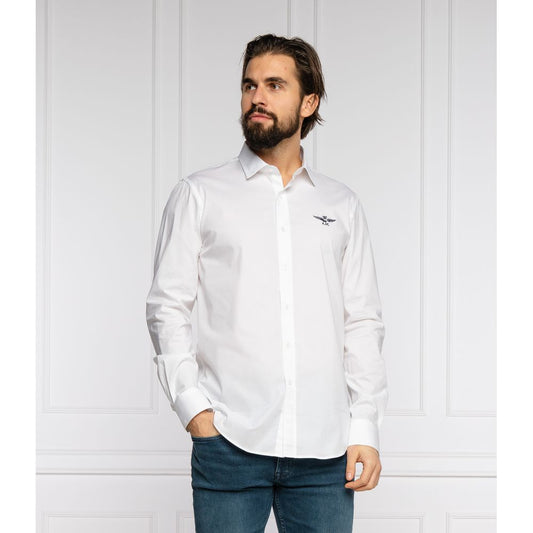 Chemise homme en coton blanc, coupe slim, Aeronautica Militare.