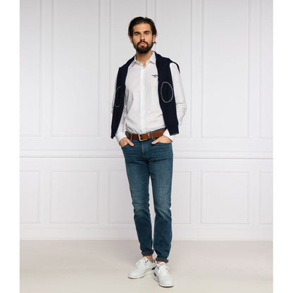 Chemise homme en coton blanc, coupe slim, Aeronautica Militare.