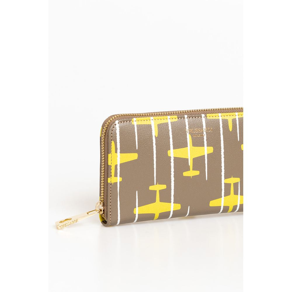 Portefeuille femme en cuir beige Trussardi