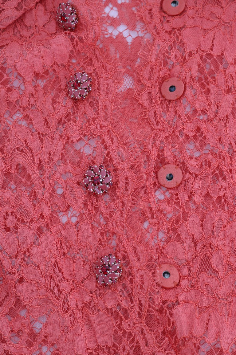 Chemisier Dolce &amp; Gabbana orange à boutons en cristal et dentelle florale