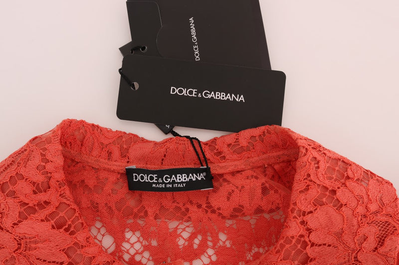 Chemisier Dolce &amp; Gabbana orange à boutons en cristal et dentelle florale