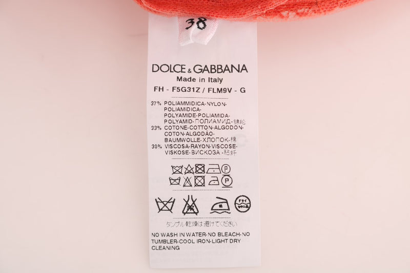 Chemisier Dolce &amp; Gabbana orange à boutons en cristal et dentelle florale