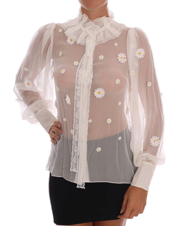 Chemise en soie Dolce &amp; Gabbana blanche à appliqué marguerite