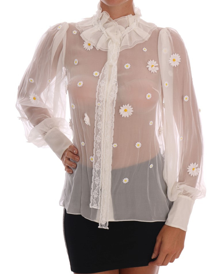 Chemise en soie Dolce &amp; Gabbana blanche à appliqué marguerite