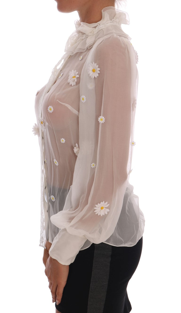 Chemise en soie Dolce &amp; Gabbana blanche à appliqué marguerite