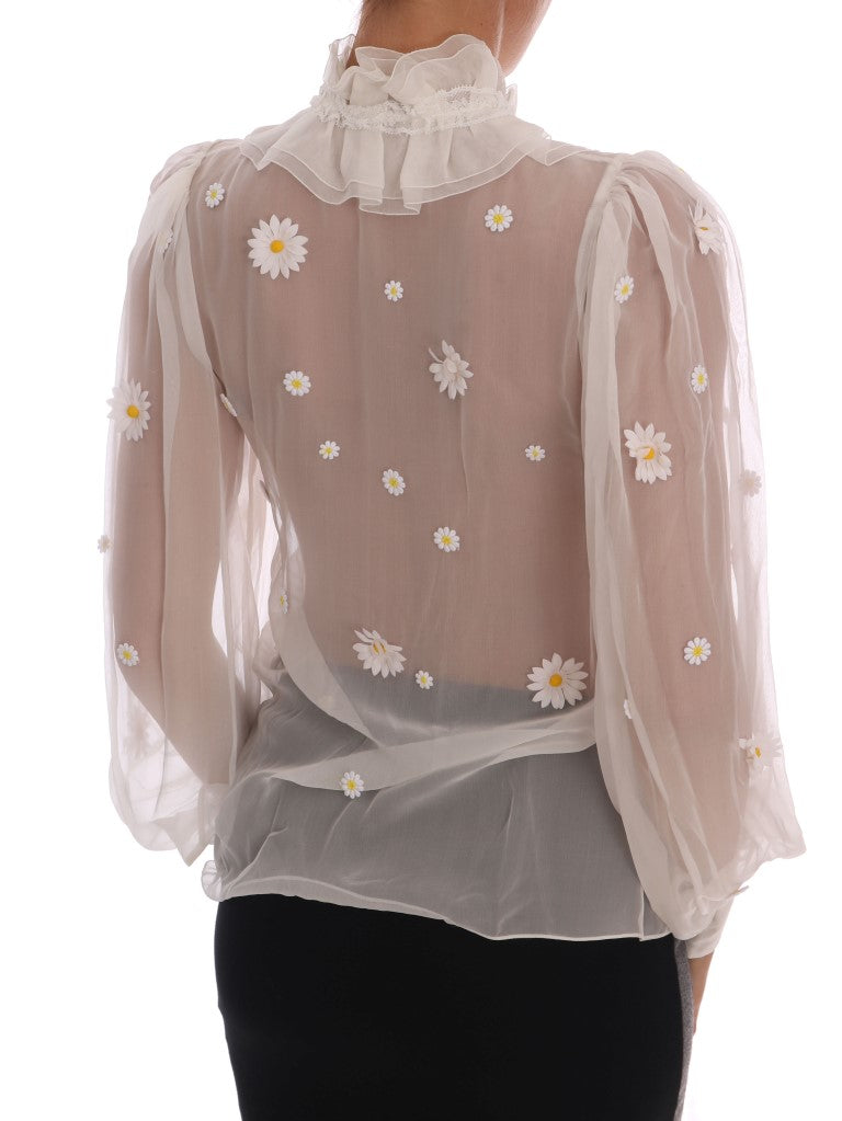 Chemise en soie Dolce &amp; Gabbana blanche à appliqué marguerite