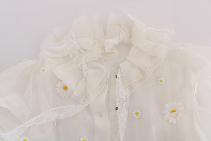 Chemise en soie Dolce &amp; Gabbana blanche à appliqué marguerite