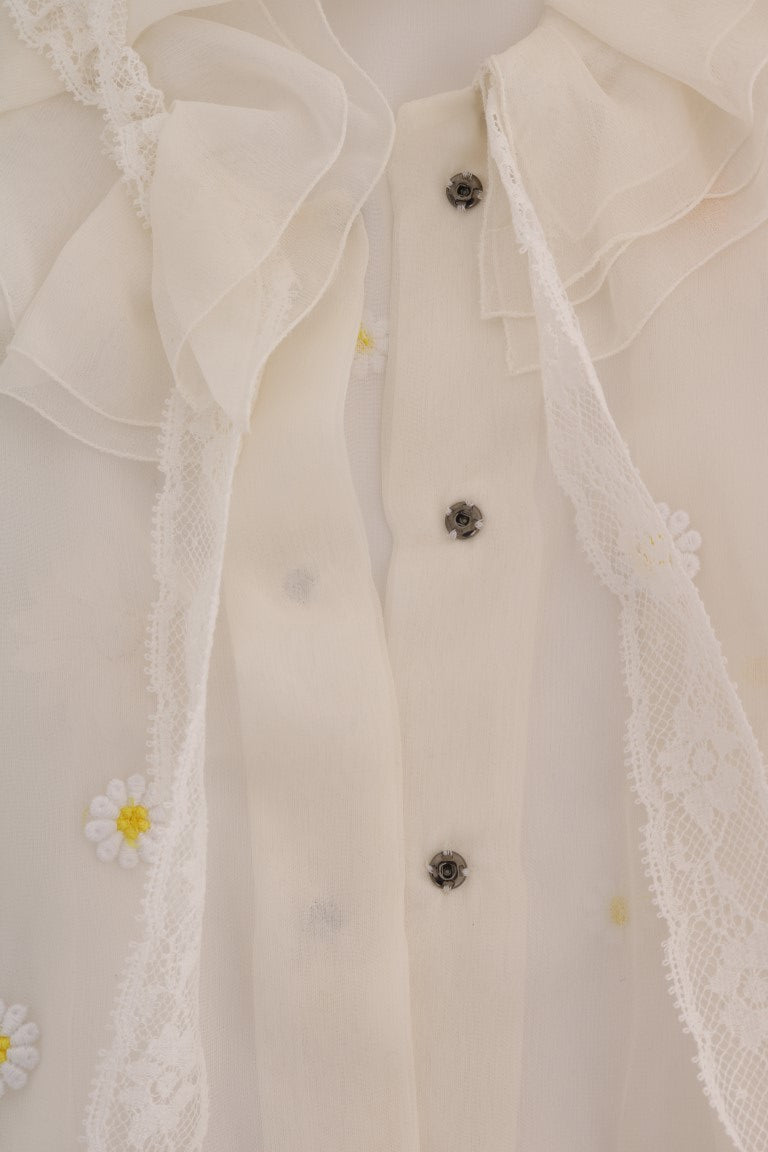 Chemise en soie Dolce &amp; Gabbana blanche à appliqué marguerite