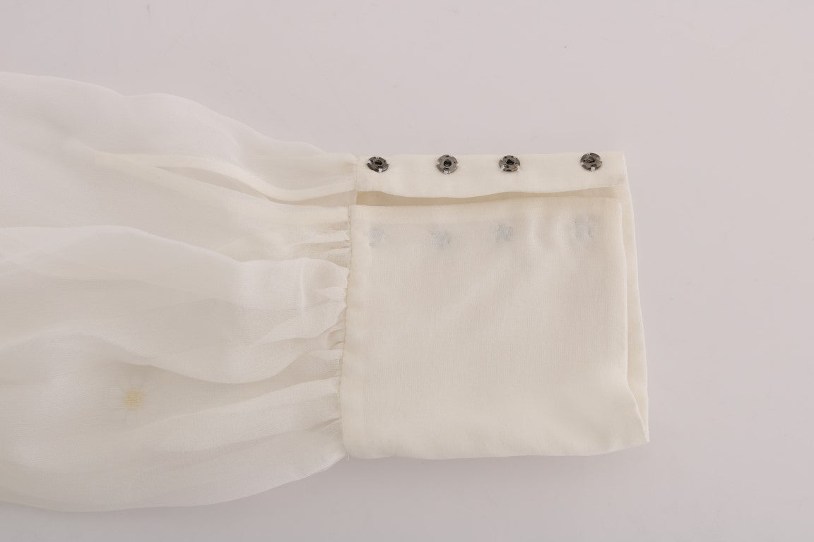 Chemise en soie Dolce &amp; Gabbana blanche à appliqué marguerite