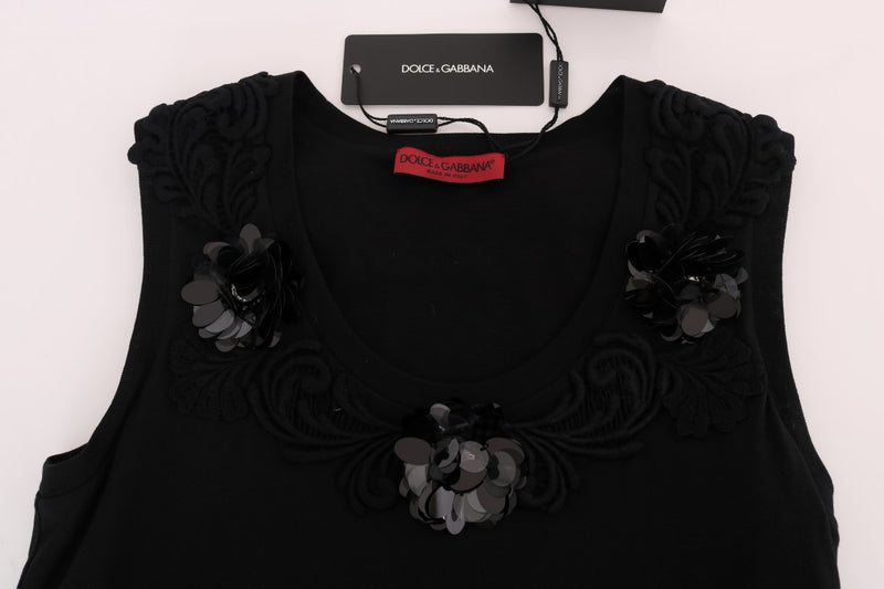 Débardeur Dolce &amp; Gabbana en coton noir à fleurs et cristaux