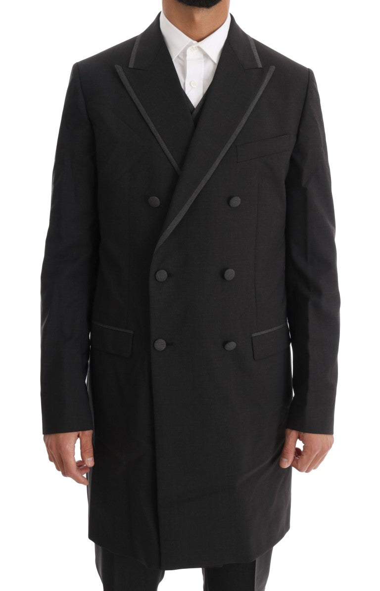 Costume trois pièces Dolce &amp; Gabbana en laine stretch grise, deux boutons