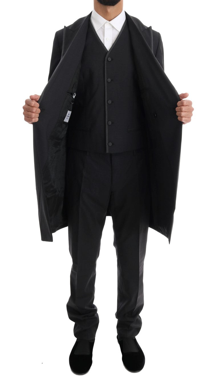 Costume trois pièces Dolce &amp; Gabbana en laine stretch grise, deux boutons