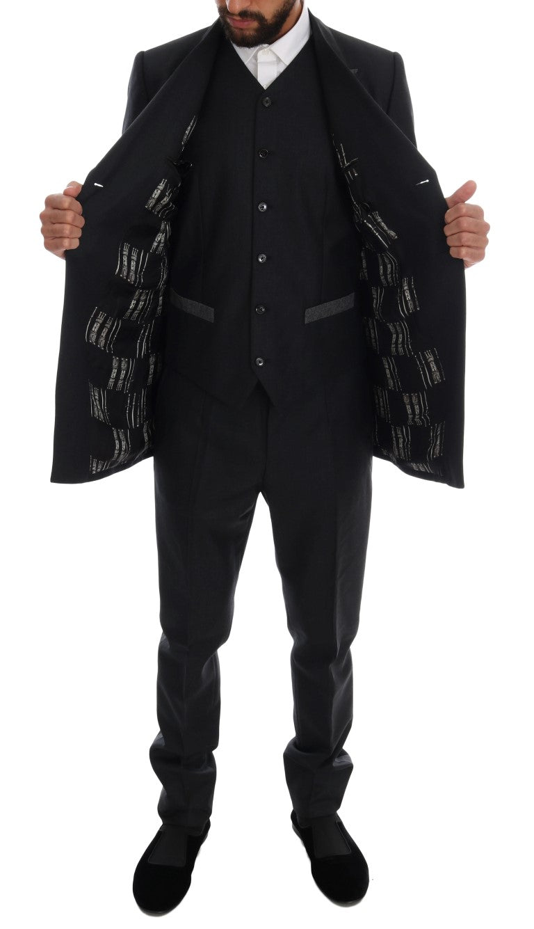 Costume trois pièces croisé en laine grise Dolce &amp; Gabbana