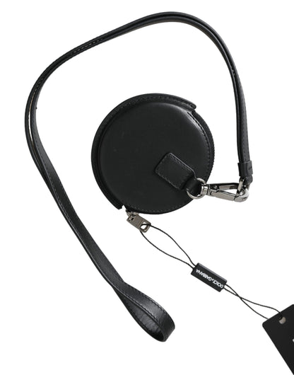 Dolce & Gabbana Zwarte Ronde Leren DG Logo Muntenportemonnee Lanyard Portemonnee