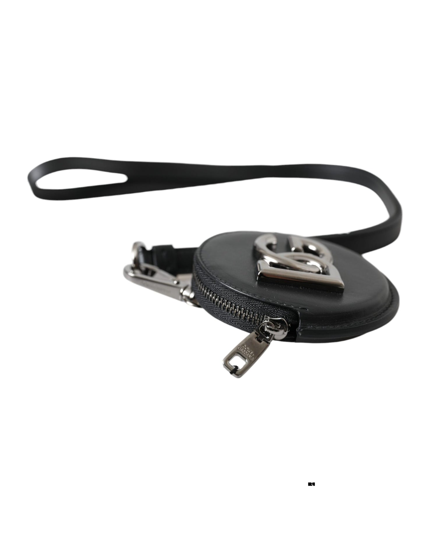 Dolce & Gabbana Zwarte Ronde Leren DG Logo Muntenportemonnee Lanyard Portemonnee