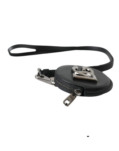 Dolce & Gabbana Zwarte Ronde Leren DG Logo Muntenportemonnee Lanyard Portemonnee
