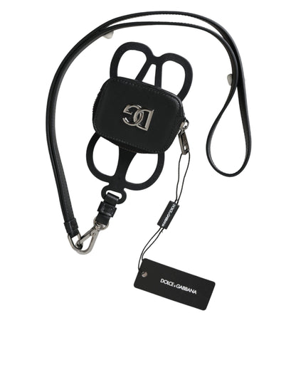 Dolce & Gabbana zwarte kalfsleren DG-logo portemonnee met lanyard