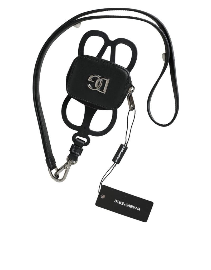 Dolce &amp; Gabbana zwarte kalfsleren DG-logo portemonnee met lanyard