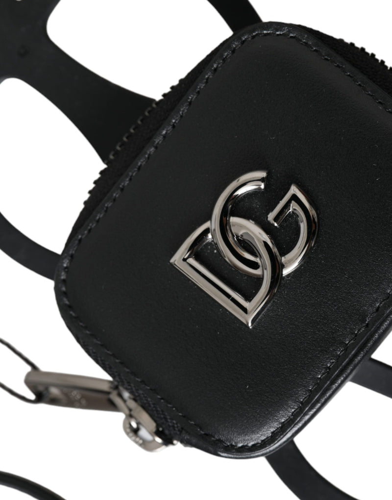 Dolce &amp; Gabbana zwarte kalfsleren DG-logo portemonnee met lanyard