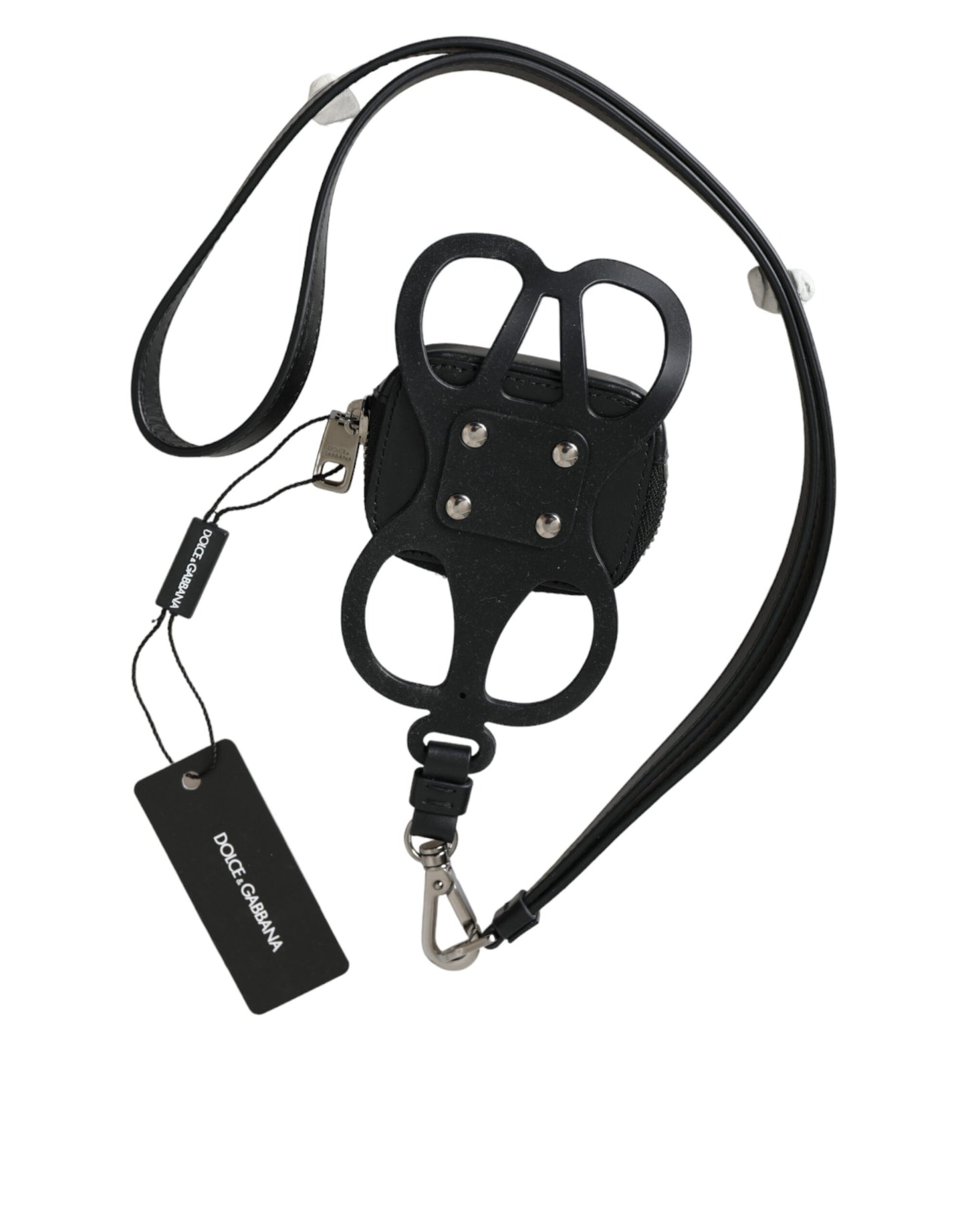 Dolce & Gabbana zwarte kalfsleren DG-logo portemonnee met lanyard