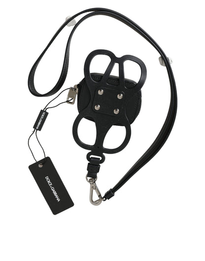 Dolce & Gabbana zwarte kalfsleren DG-logo portemonnee met lanyard